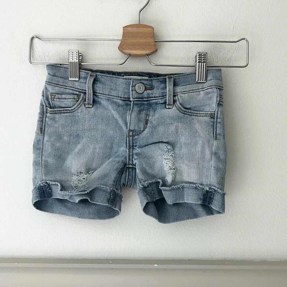 Old Navy Girls Size 5 Light Blue Kids Denim Shorts Adjustable Waist